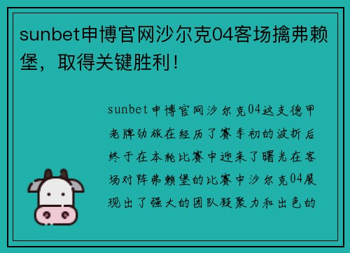 sunbet申博官网沙尔克04客场擒弗赖堡，取得关键胜利！